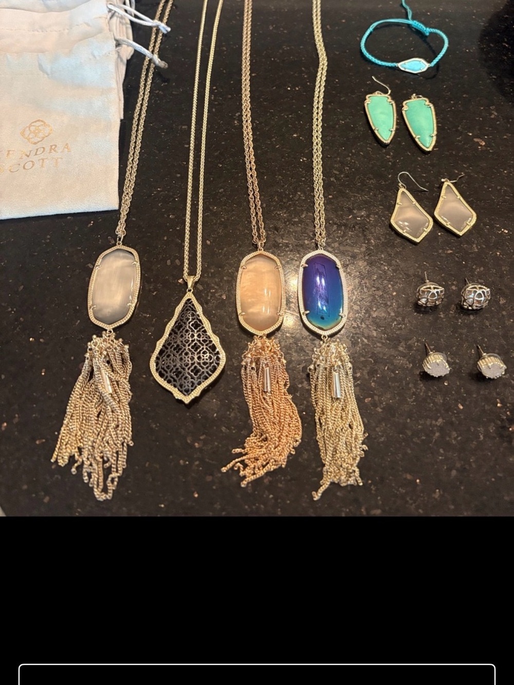 Kendra Scott Gold Tassel Necklaces with Blue, Green & Neutral Stones